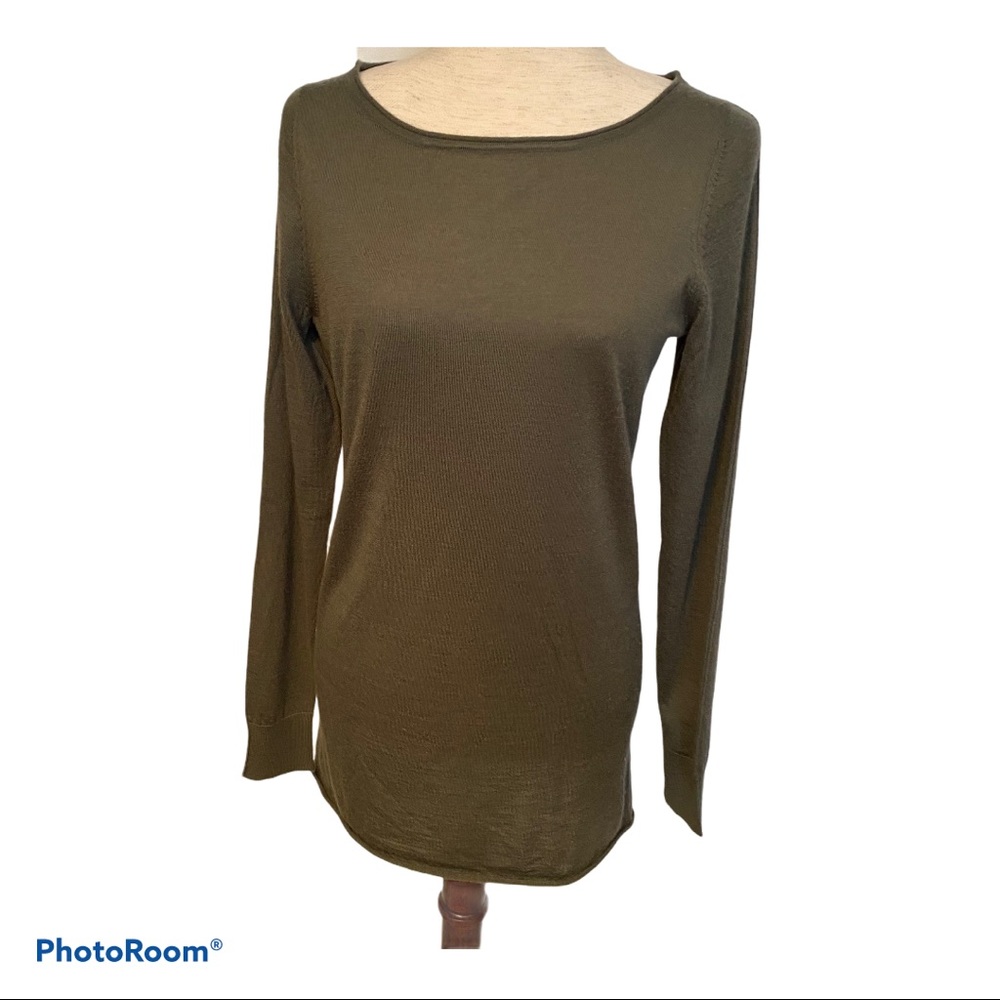 WHITE + WARREN SWEATER BOAT NECK GREEN CASHMERE LONG SLEEVE Size L